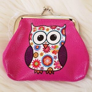 Pink Owl Print Coin Purse